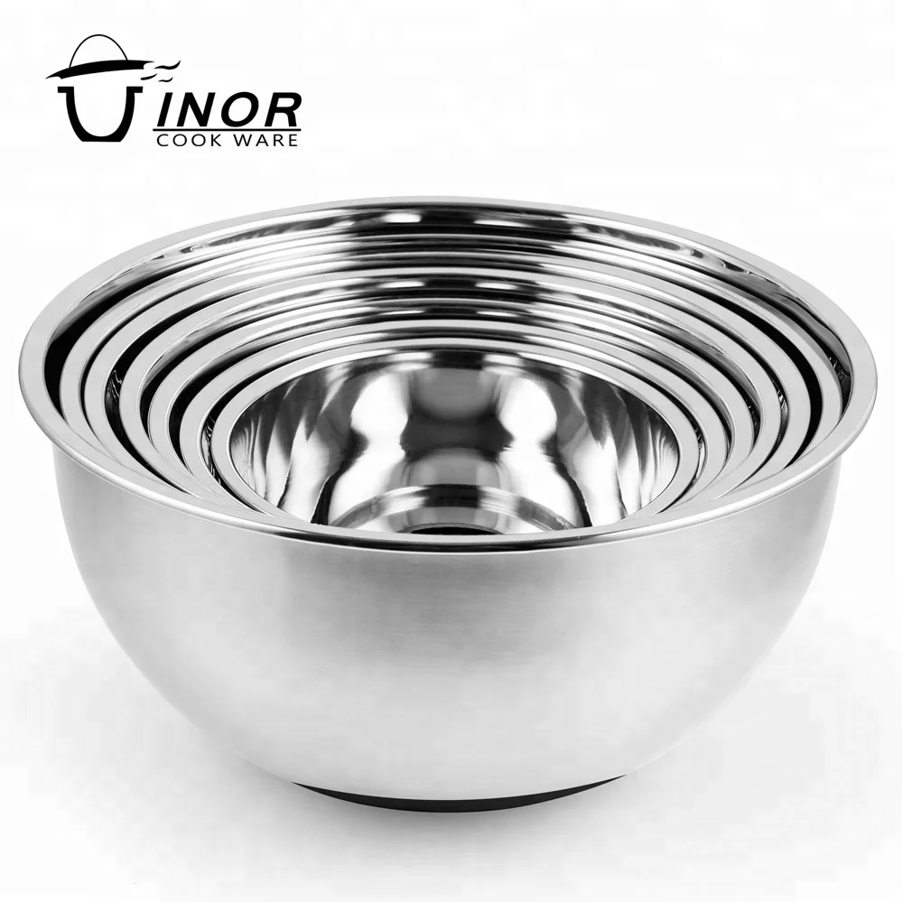 mirror surface stainless steel deep salad serving bowl with anti skid base