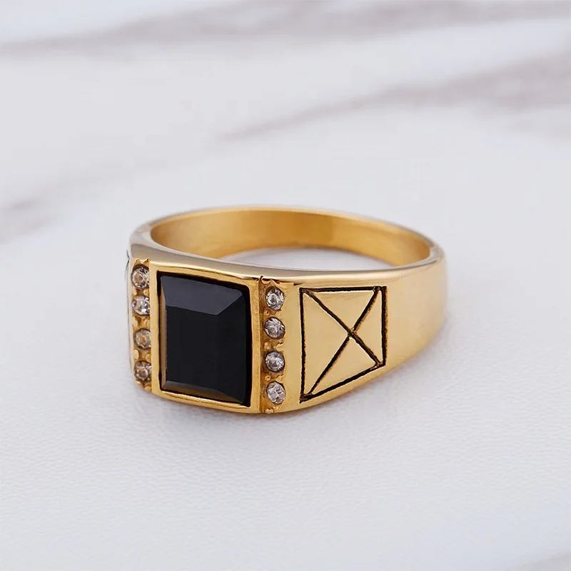 
Wholesale Jewelry India Men Gold Ring Design Black Onyx Gold Ring For Men 
