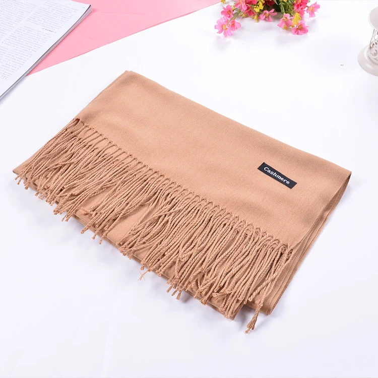 Europe graceful solid color ivory white women cashmere scarf