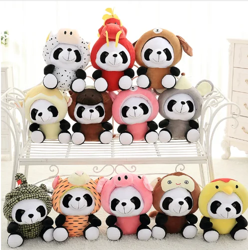Kawaii Chinese Zodiac Panda Plush Toy Stuffed Soft Animals Mouse Cattle Dog Rabbit Plush Doll Cute Gift for Children