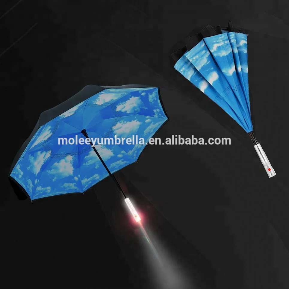 Logo Customize Reverse Folding Magicbrella C Handle Hands Free Inside Out Upside-Down Inverted Umbrella For Wholesale