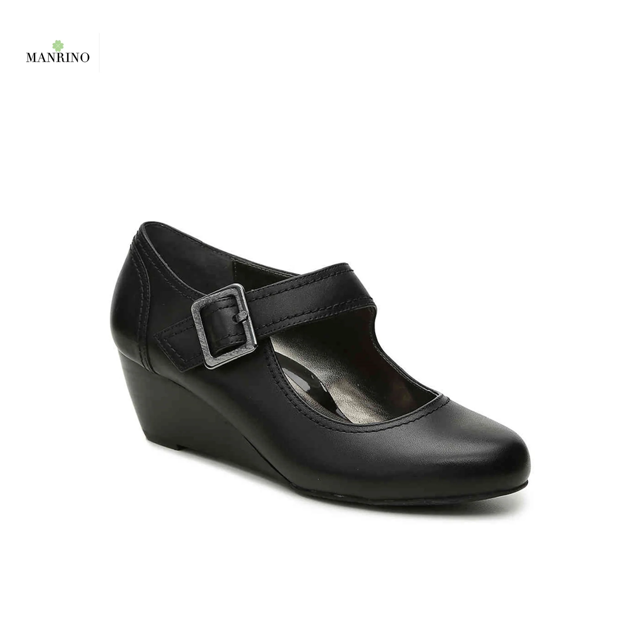 
MANRINO-0170 Buckle Closed Ladies Strap Shoes 2019 Wedge Heel Comfort Womens Mary Jane Wedge Heel Dress Shoes 