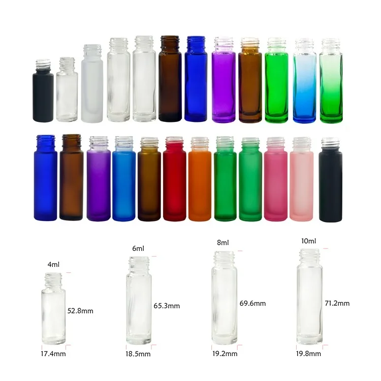 nice Frosted rainbow navy blue amber red orange Blush pink glass roller Bottle with gemstone roll on cap