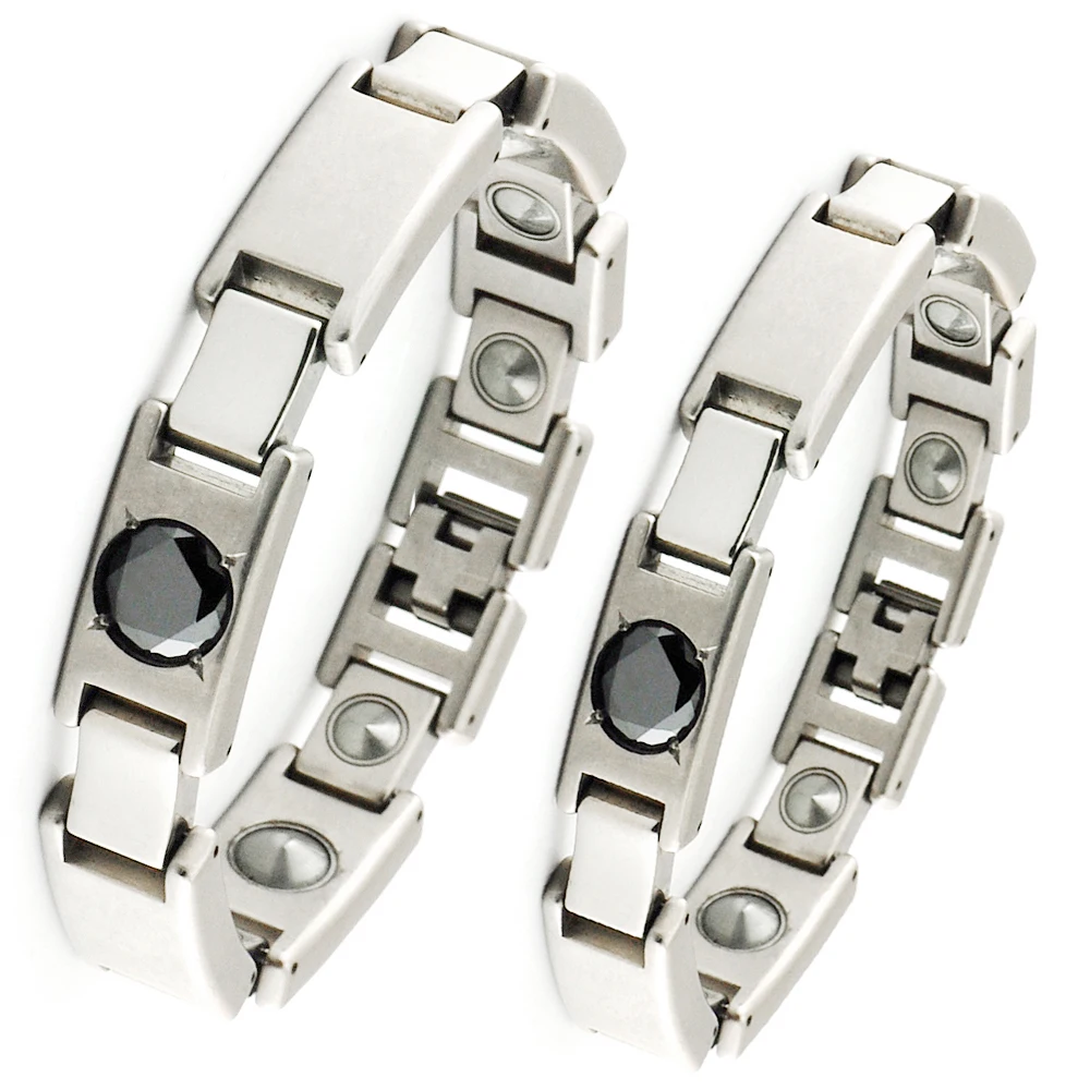 Energinox Wholesale 99.999% Pure Germanium Magnetic Anti-scratch Titanium Bracelet With Black Onyx Stone For Couples