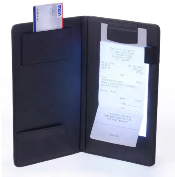 B347 led lighted check presenter, rechargeable LED illuminated bill holder light up bill covers for restaurant