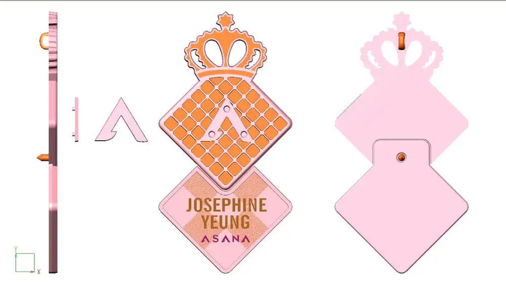 Crown Laser Name Crystal Rhinestone Rose Gold 3D Logo Metal Magnet Badges