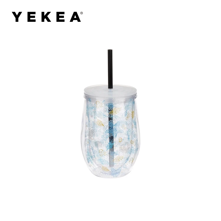 Custom Insert 10oz Double Wall Glitter Plastic Wine Glass Tumbler