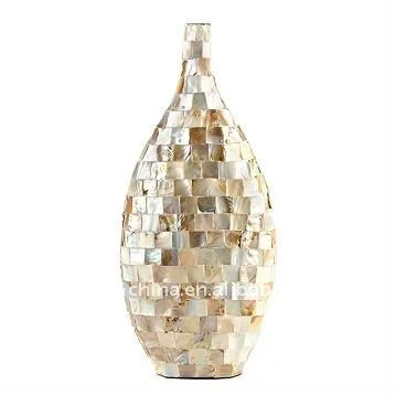 White Mosaic Glass Vase Mother of Pearl Shell Decoration