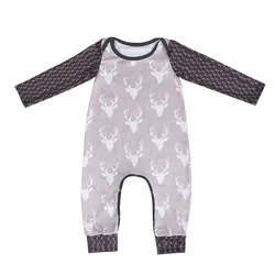 Fall Wholesale Newborn Baby Clothes Bull Skull Printed Long Sleeve Baby Boy Romper