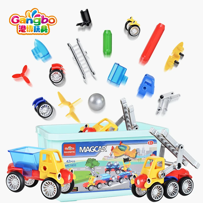 42pcs Creative magnet cars toy set with plastic gift box magnetic stick and balls toys