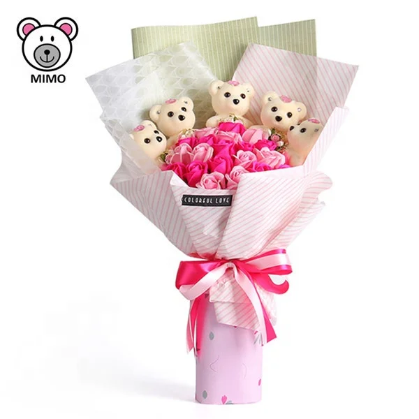 Pretty Purple Girl Soft Plush Toy Teddy Bear Artificial Flower Bouquet New Wedding Valentine Gift Stuffed Teddy Bear For Bouquet