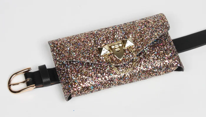 
wholesale Ladies glitter belt glitter pockets on thin belts glitter mobile phone belt women bag 