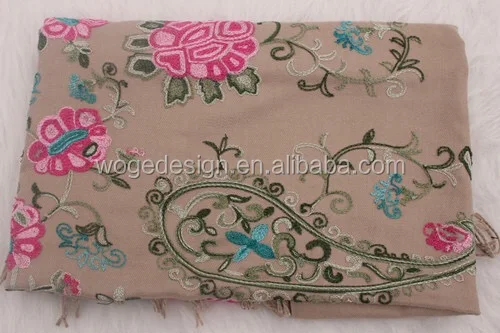 
New designer China factory vintage women viscose cashmere feeling shawl stole winter twill boho flower embroidery pashmina scarf 