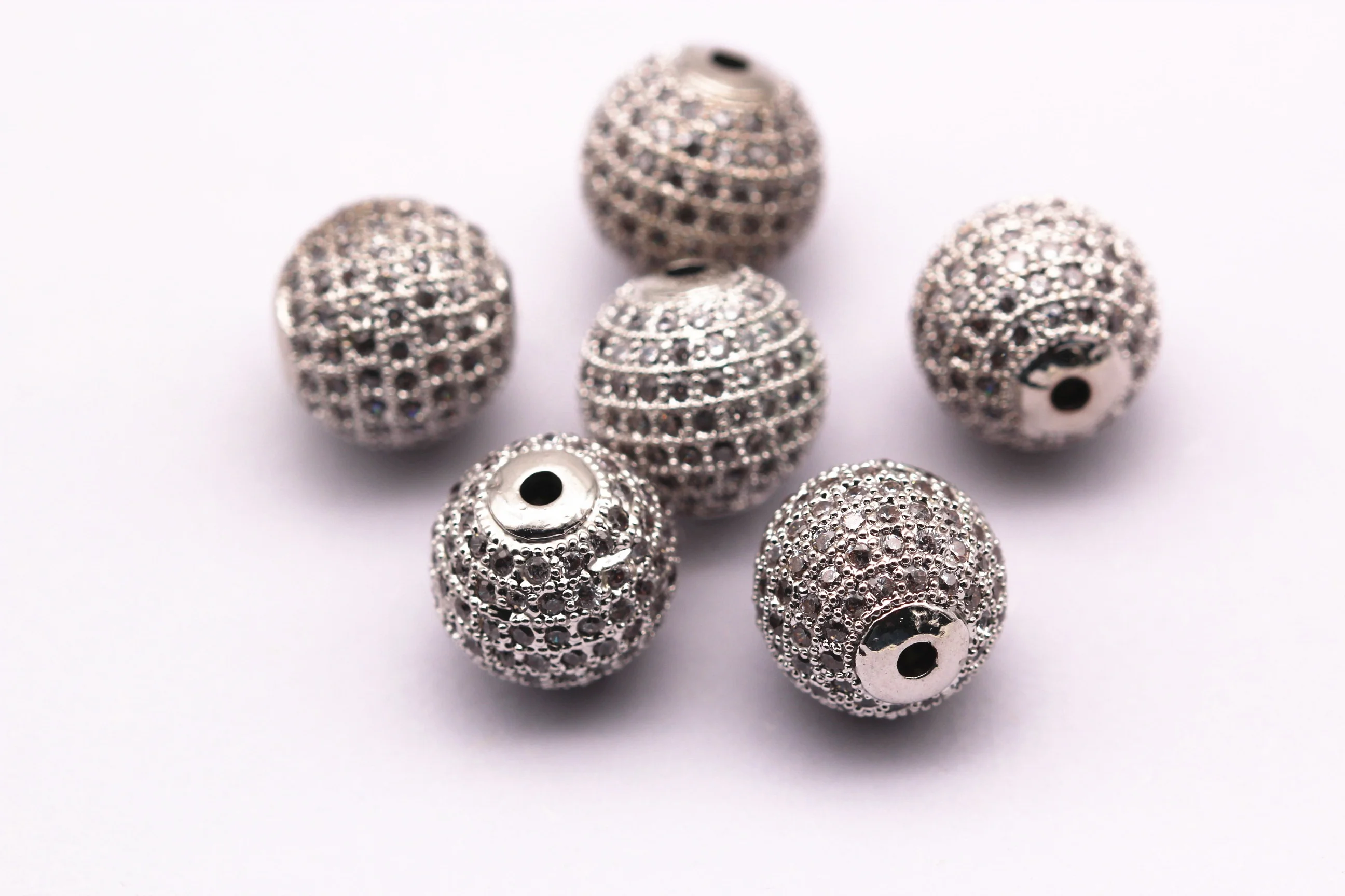 Silver Plated Mirco Pave White Zircon Ball Shape