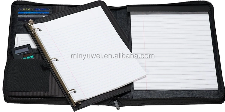 Executive Zippered Padfolio with Removable 3-Ring Binder and Letter Size Writing Pad