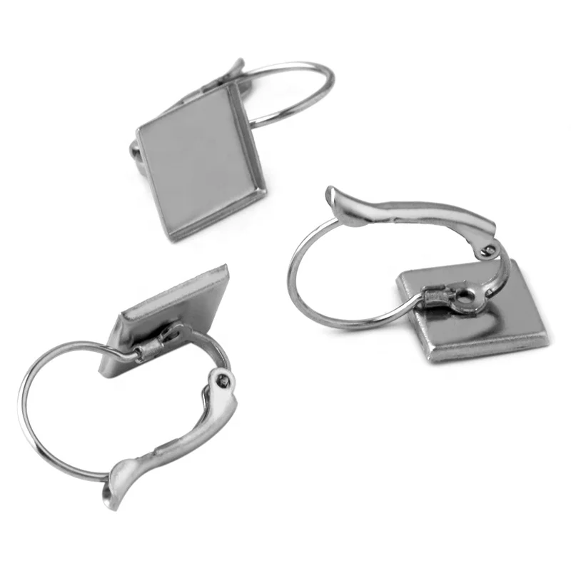 New Listing Stainless Steel Square Ear Hook 9.8mm Right Angle and Diagonal Empty Support Earrings Jewelry Accessories Wholesale