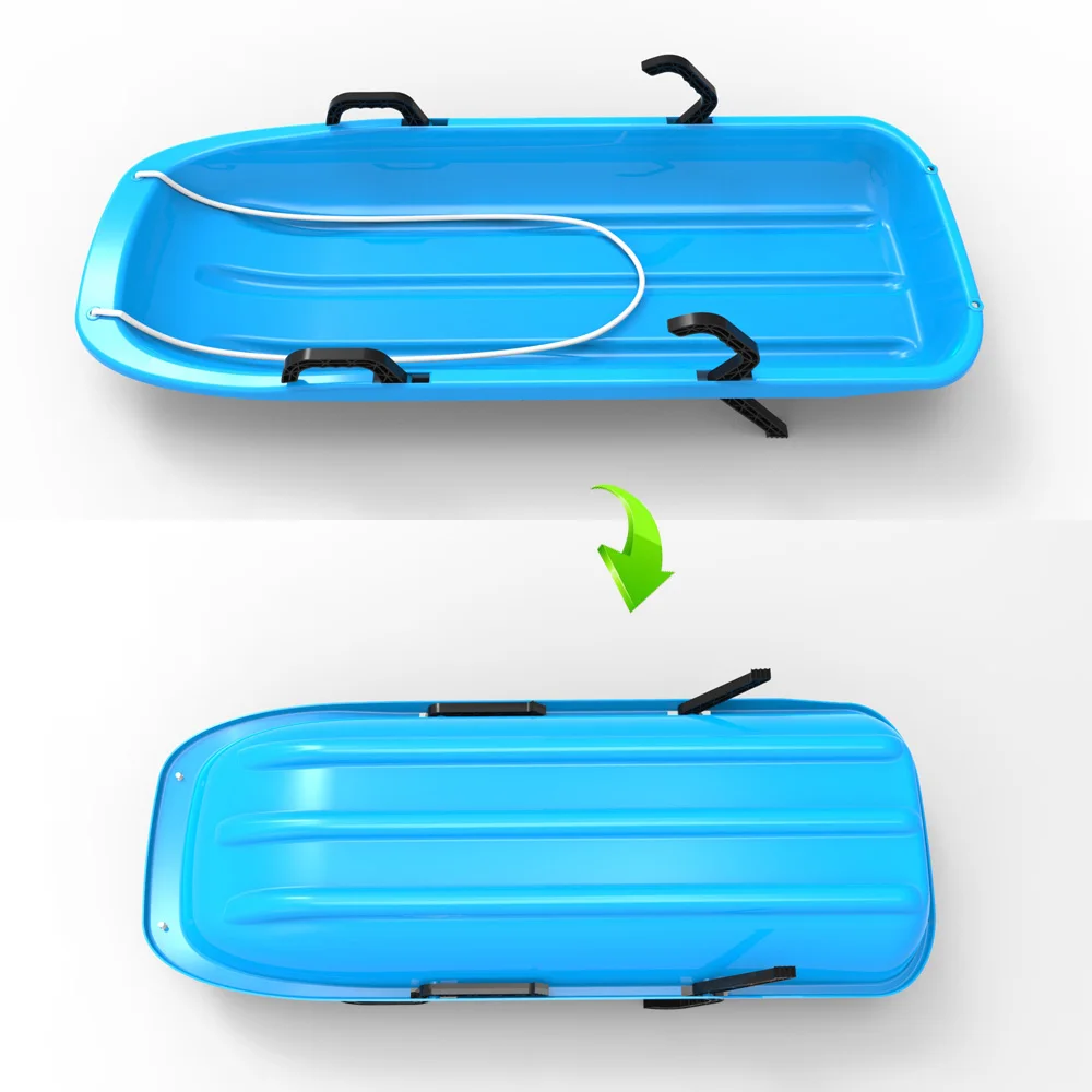 Snow Sleds Luge Classic Green Plastic Double Seat Sledge with Brake -Toboggan/ Steering handle brakes,seat, pull cord Toboggan