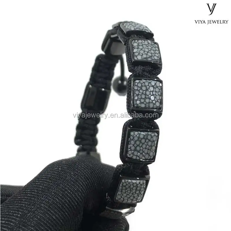 Mens jewelry 2017 Square Leather Beads Bracelet custom natural rope leather Bracelet
