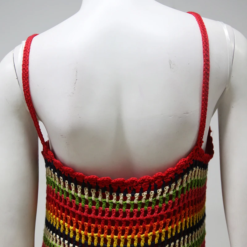 
Summer Women Colorful Sexy V Neck Cotton Short Dress Slim Spaghetti Strap Crochet Dress Elastic Backless Tassel Mini Dresses 