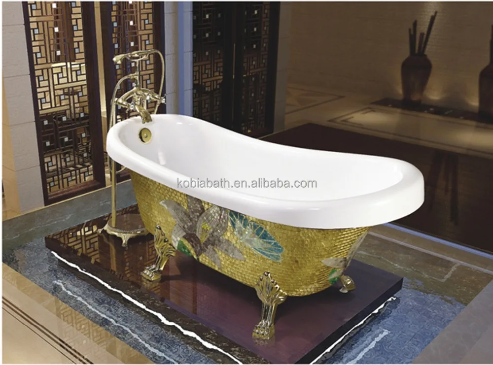 C302A yellow colour acrylic classical bathtub Zinc alloy 4 foot bathtub