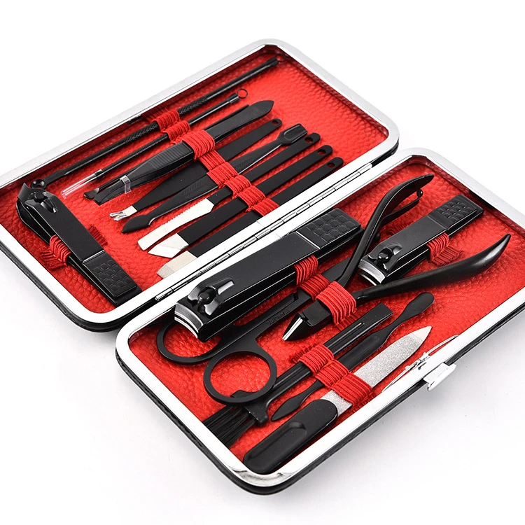 Professional Stainless Steel  17 Pcs Black Toe Nail Clipper Pedicure Manicure Set