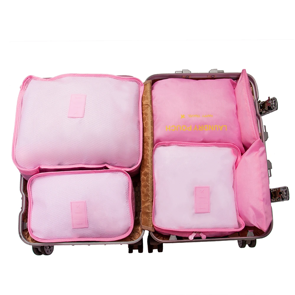 
clothes storage bag travel packing cubes organizer 6 pcs/set pink packing cube 