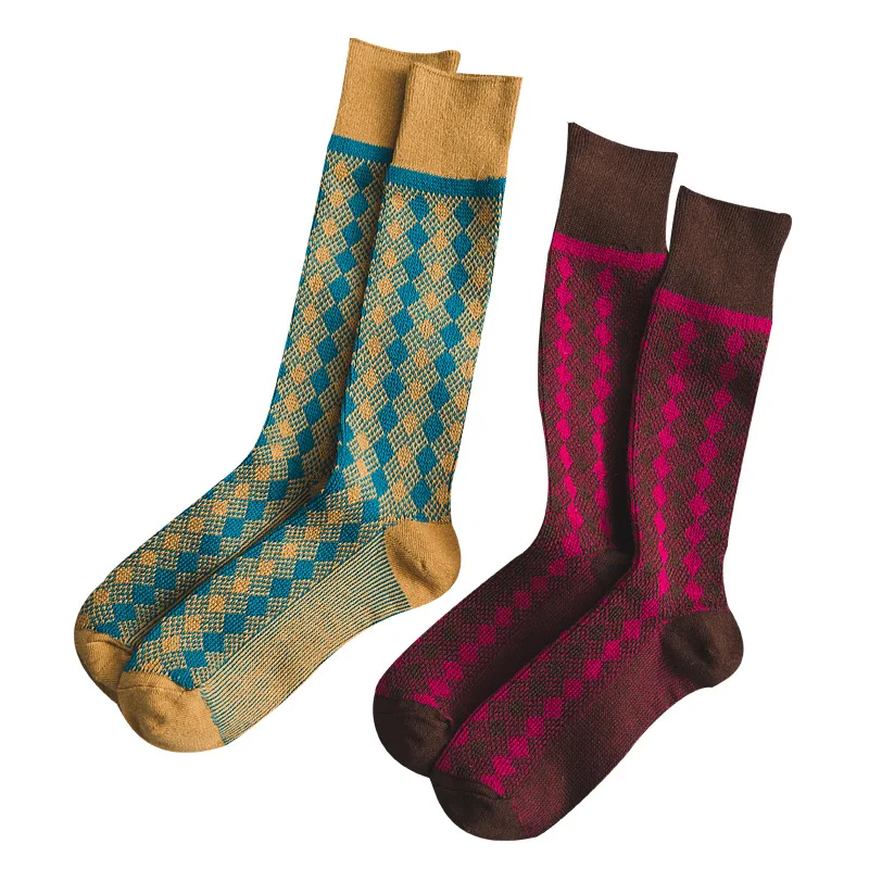 
Autumn Winter Diamond Lattice Girl Socks School Style Casual Tube Loose Socks 