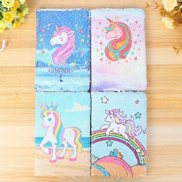 Inno-Crea A4 Size Unircore Pattern Diary Reversible Custom Magic School Sequin Paper Notebook for Girls