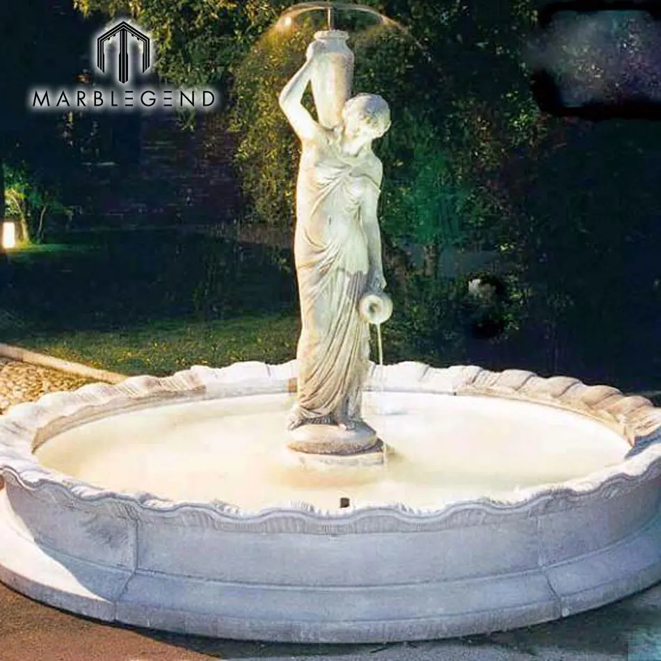 Modern Statue Sculpture Lady Outdoor Marble Stone Water Fountain
