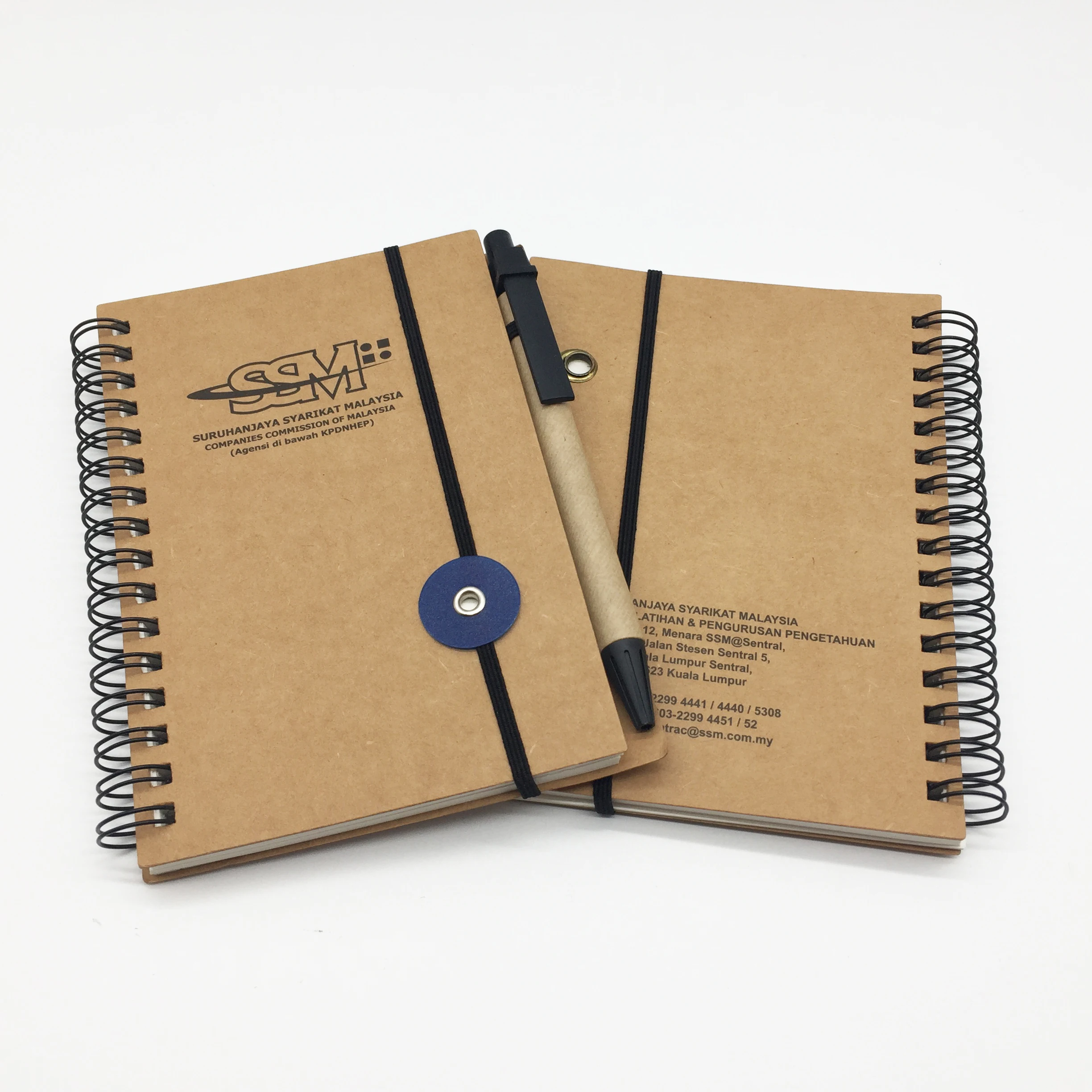 mini size kraft cover spiral notebook with pen,kraft paper notebook