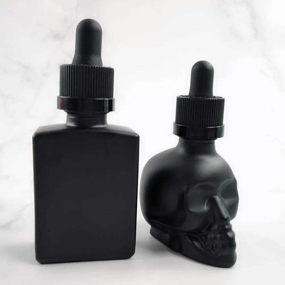 15ml 30ml 50ml matte frosted black rectangle glass dropper bottles for liquid