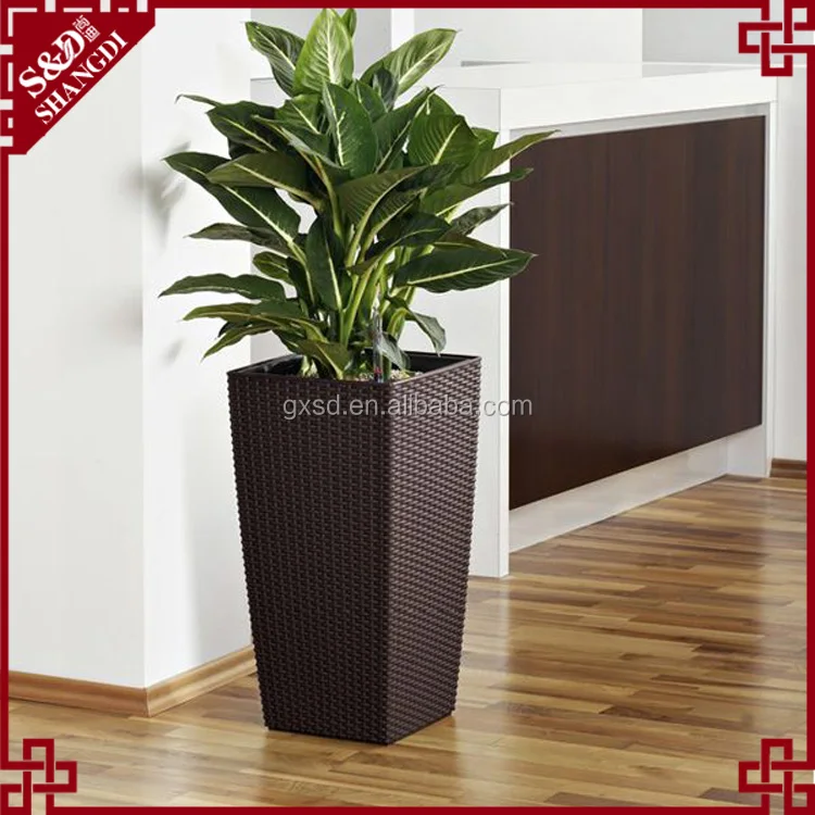 Tall square planter box indoor decor resin wicker plastic planter