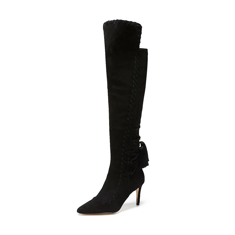 fashion Asymmetric design suede leather pointed toe high heel thigh high boots for ladies women knee high boots