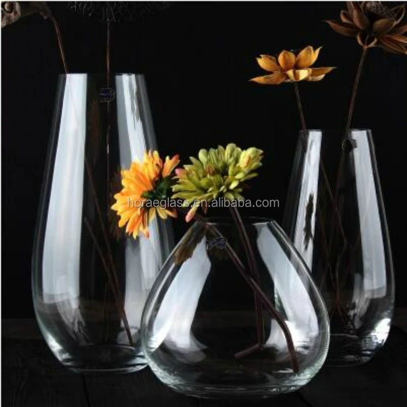 High quality crystal glass vase,Hot sale drum type recycled glass simple vase for decor