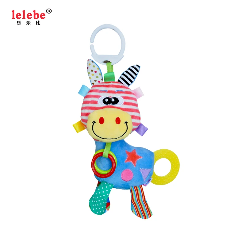 Baby teether doll 2022 OEM wholesale infant rattle plush stuffed toy animals soft doll kids musical multifunction toy