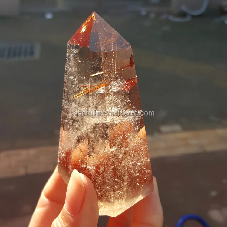 Natural Crystal Rock Gold Rutilated Lodolite Crystal Point Healing Quartz Stone
