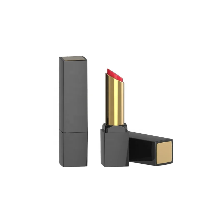 Custom hot stamping logo empty square plastic cosmetic packaging bottom filling fancy lipstick container with gold lid