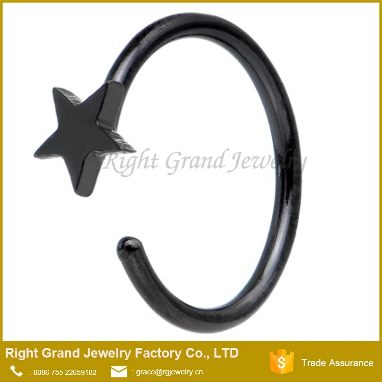 Black Titanium Plated Nose Ring 316L Surgical Steel Star Nose Hoop
