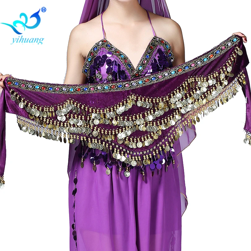 Wholesale Top Quality Gold Coins Egyptian Belly Dance Hip Scarf Performance Wear Mini Skirt for Indian Performance Belt Velvet