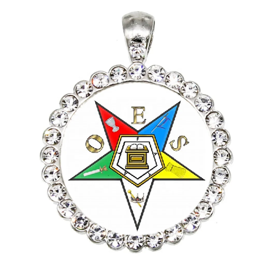 Wholesale new design custom rhinestone round shape sticker pendant sorority fraternity eastern star OES charms