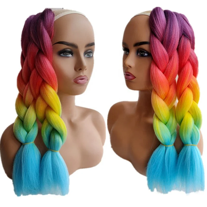 Оптовая продажа 100 г летняя прическа 16 дюймов Короткие вязаные крючком косички Yaki прямые плетеные волосы для наращивания Омбре Радужный цвет