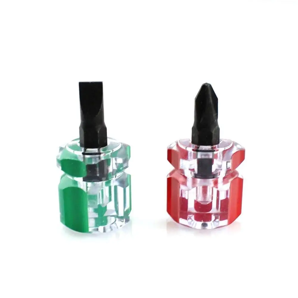 Small Mini Short Stubby Anti Slip Phillips Slotted Screwdriver Set Bits with 2 Color Handle