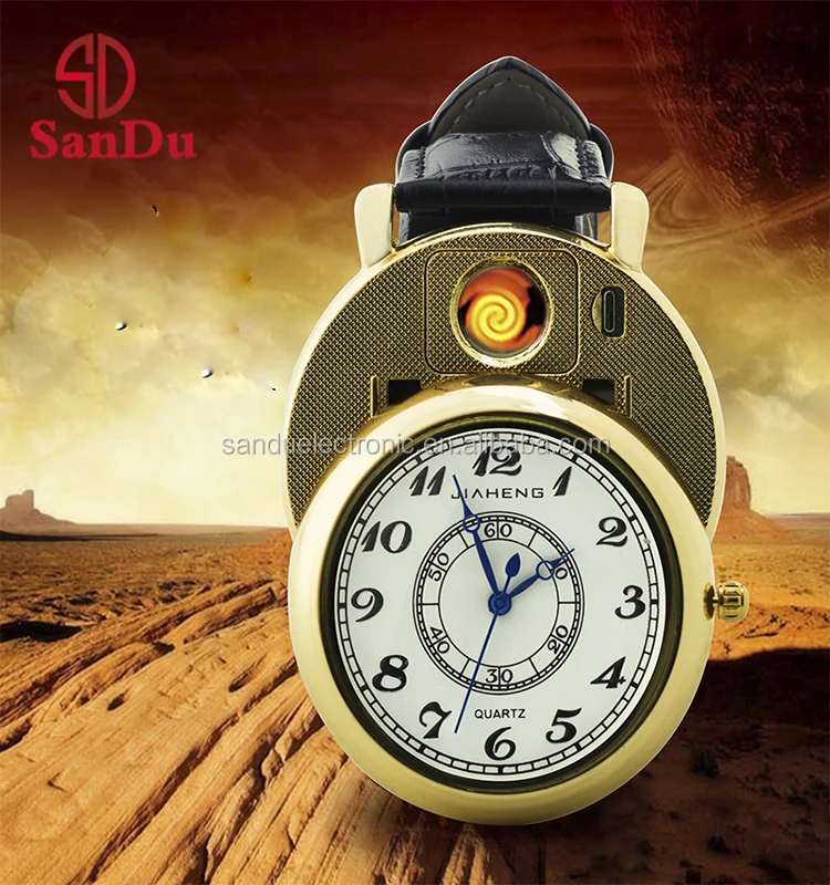 2021 Fashion Men Watch USB Cigarette Electronic Rechargeable lighter watch electricity