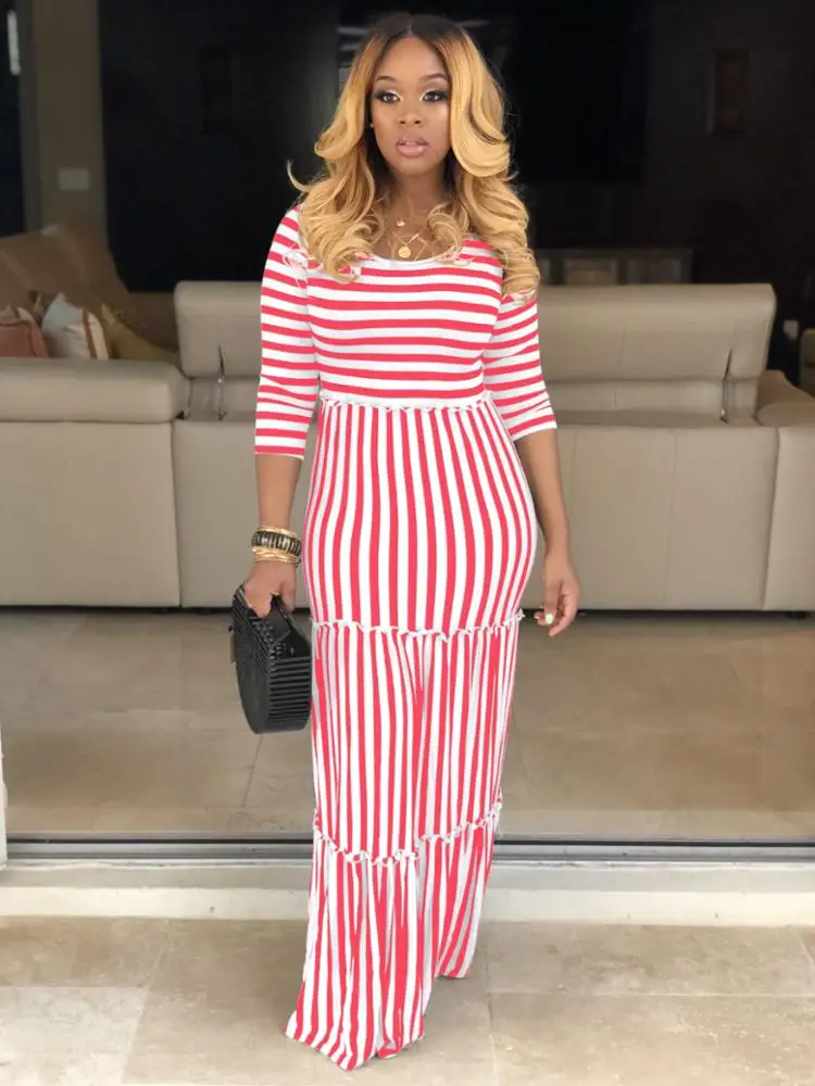 9052529 Summer women casual striped patchwork dress with sleeves