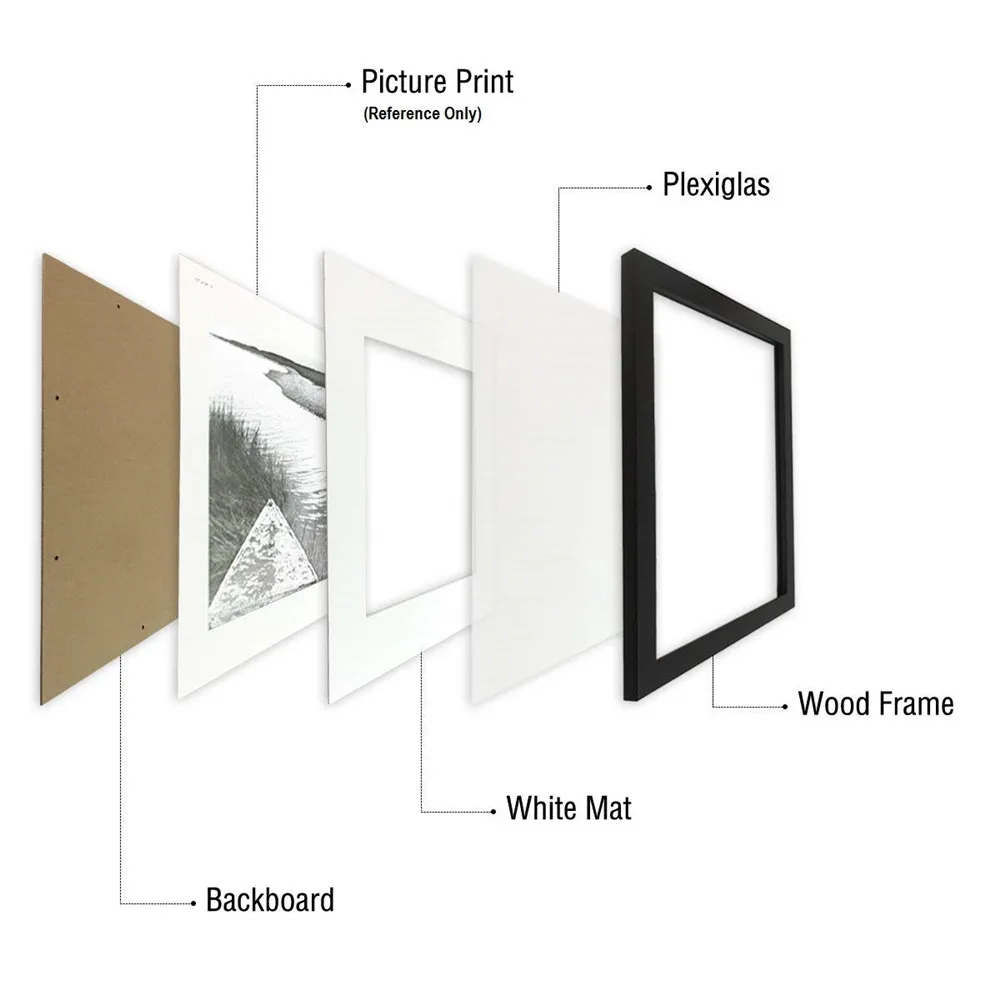 Photo Wood Frame with Mat for 8x10 Picture BLACK