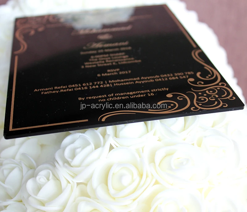 5X7 inches Black Acrylic Gold Wedding Invitation Card Wholesale