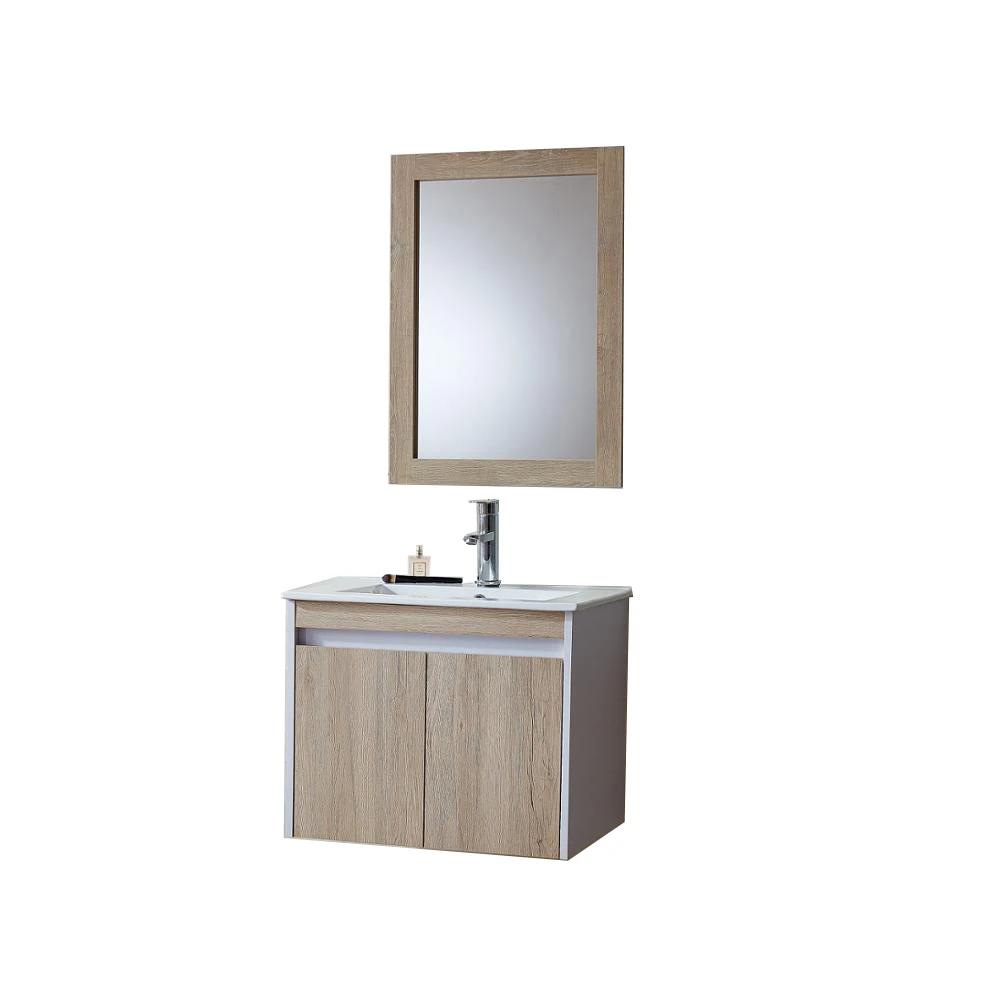 Wall Mount 2 Doors OAK White Modern Single Sink Bathroom Vanity With Mirror