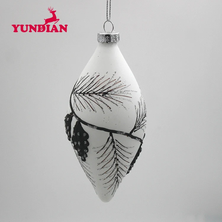 Factory Wholesale Oval Shaped Cheap White Matt Christmas Hanging Glass Ball Decoration