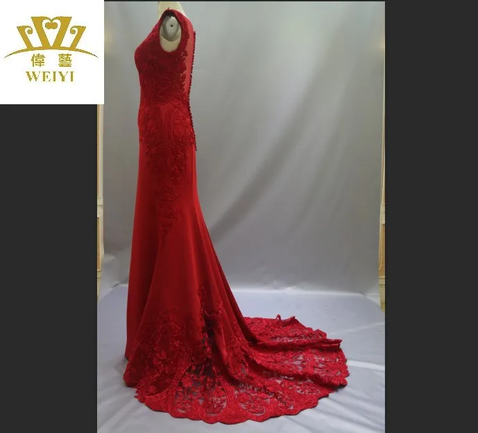 
2019 sleeveless sling wedding dress Elegant temperament Cotta Tail lace Bridesmaid Dresses red v-neck Bride robe evening wear 