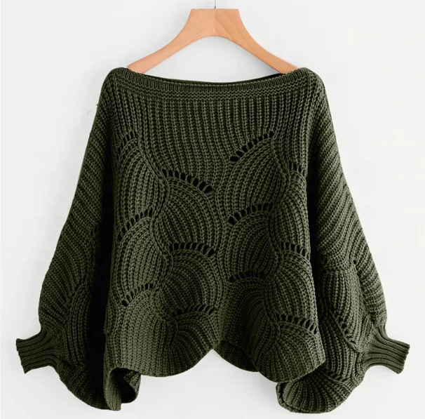 
Army Green Batwing Sleeve Boat Neck Oversize Loose Sweater 